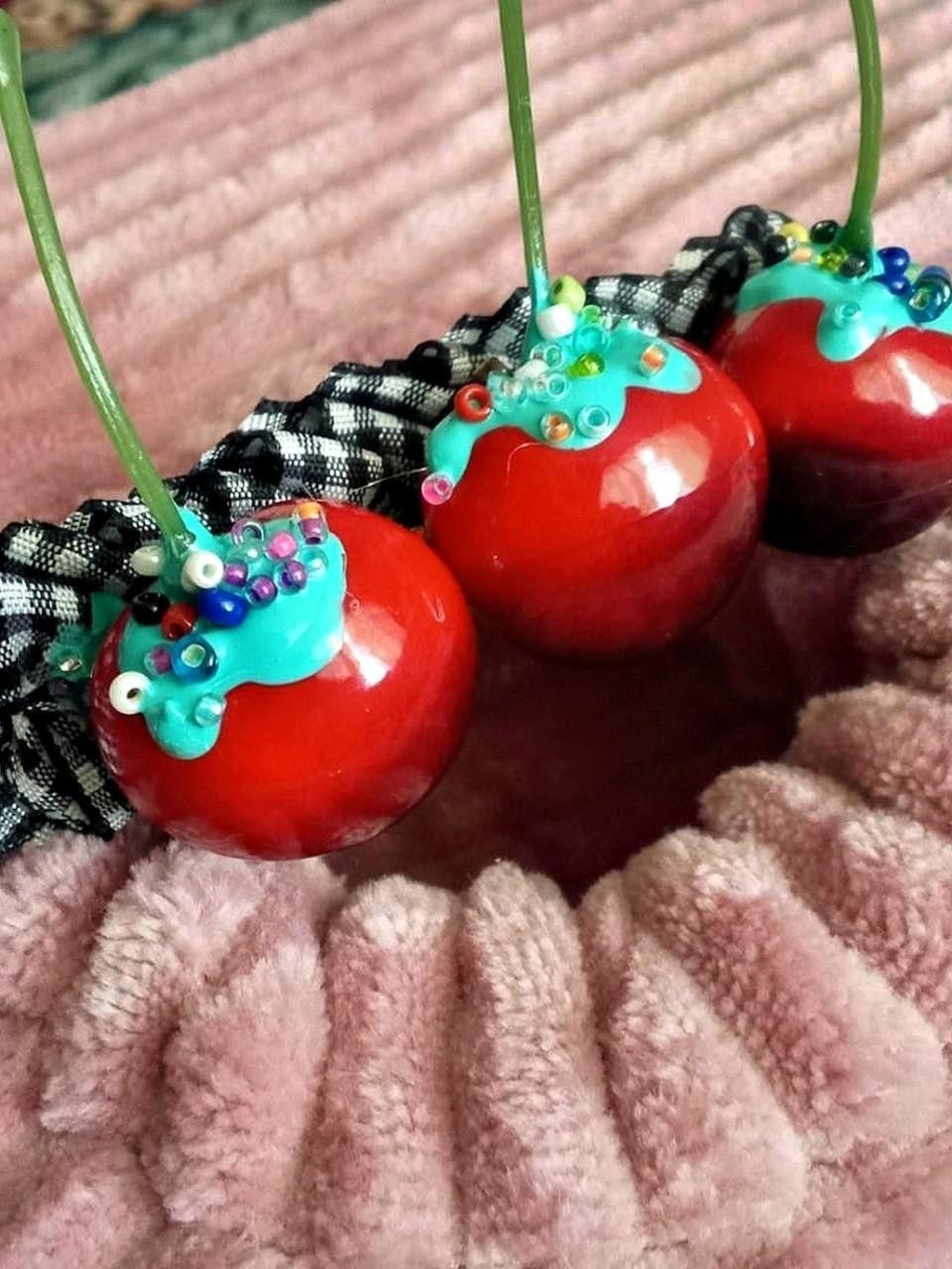 Handmade Red Cherry Hair Clip with Faux Drizzle And Sprinkles
